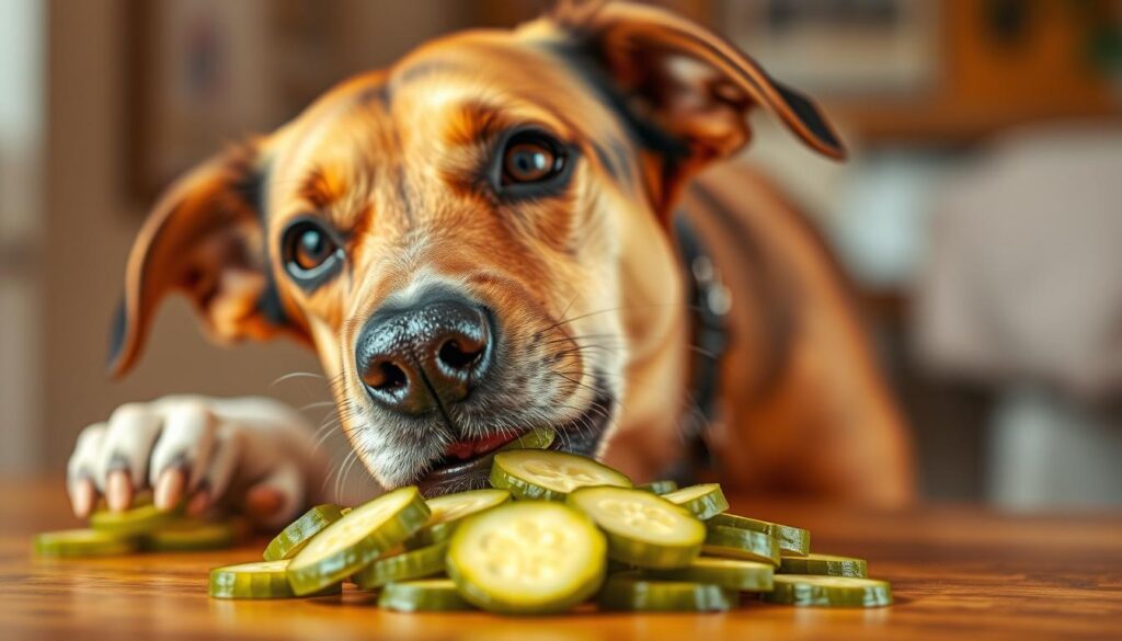 dog eating pickles