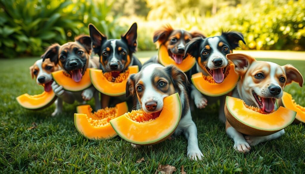 dogs eating cantaloupe dogs eating cantaloupe